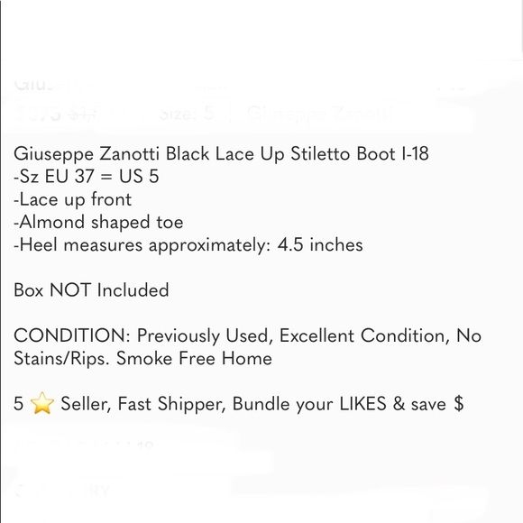 Euc Giuseppe Zanotti Black Lace Up Stiletto Boot I-18 - Picture 5 of 16